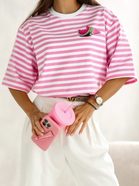 T-shirt ARBUZ paski różowe