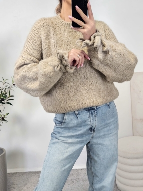 Sweterek VELVET falbanka beige