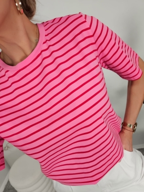 T-shirt PERFECT pink/red cienkie paski