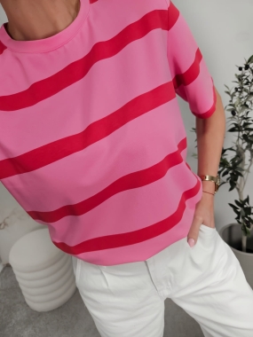 T-shirt PERFECT pink/red szerokie pasy